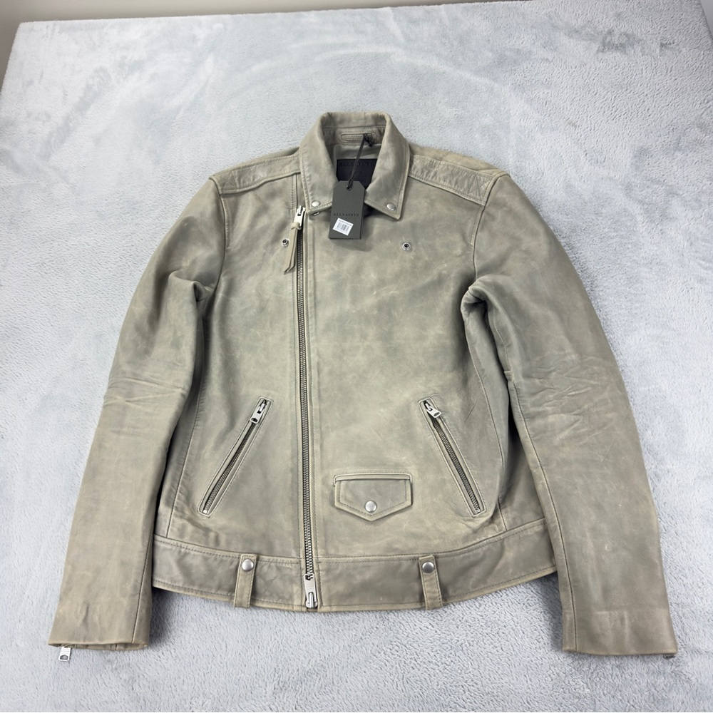 AllSaints Light Gray leather Biker Jacket